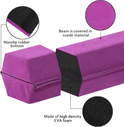 FBSPORT 8ft/9ft/9.5ft Balance Beam Folding Gymnastics Beam Foam Balance Floor Beam Equipment for Kids Adults, Suede Cover Anti Slip Base with Carry Bag for Home School Gym Training