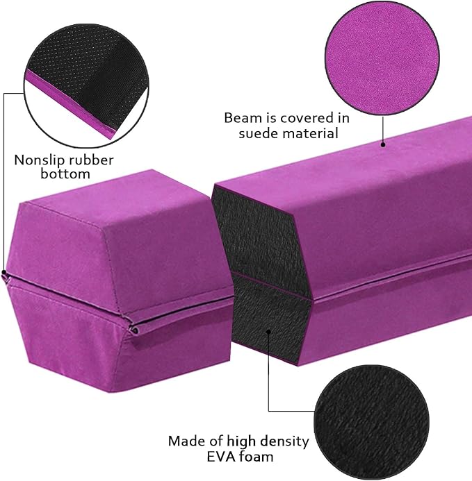 FBSPORT 8ft/9ft/9.5ft Balance Beam Folding Gymnastics Beam Foam Balance Floor Beam Equipment for Kids Adults, Suede Cover Anti Slip Base with Carry Bag for Home School Gym Training