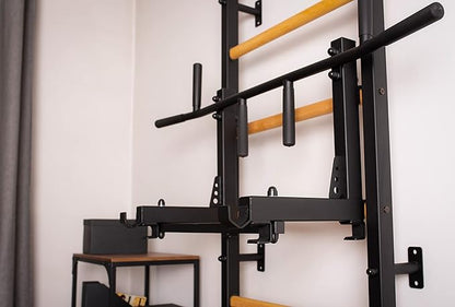 Wooden Swedish Ladder Wall Stall Bar - Indoor Chin Up Bar Workout Equipment for Home Exercise, Physical Therapy, Gymnastics, Fitness