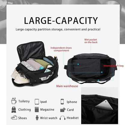 HEAD 45L Waterproof Gym Duffle Bag for Men, Large Capacity Sports Bag with Shoe Compartment & Dry Wet Pocket, Durable Crossbody Weekender Bag for Tennis, Workout, Fitness, Overnight Travel