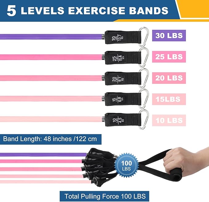 Resistance Bands Set, Exercise Bands for Working Out with Door Anchor/Handle/Ankle Strap/Pouch
