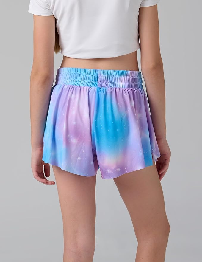 3 Pack Girls Flowy Shorts with Spandex Liner 2-in-1 Youth Butterfly Skirts for Fitness, Running, Sports