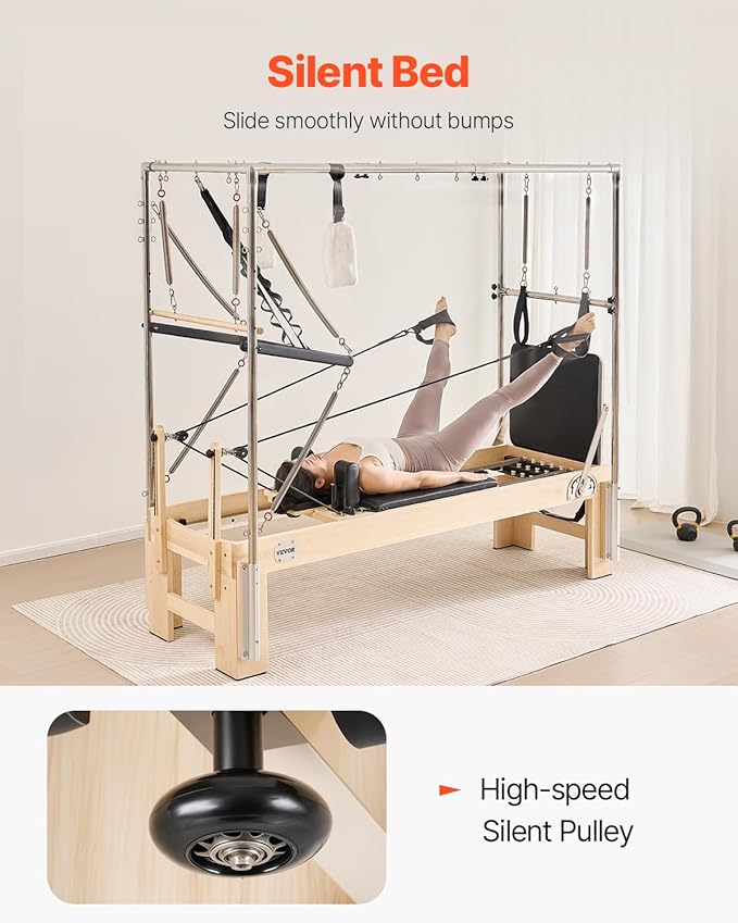 VEVOR Pilates Reformer Accessories for Home Gym, Include Reformer Box/Chair/Spine Corrector/Wall Mounted Machine/Jump Board/Foldable & Dual Resistance Springs