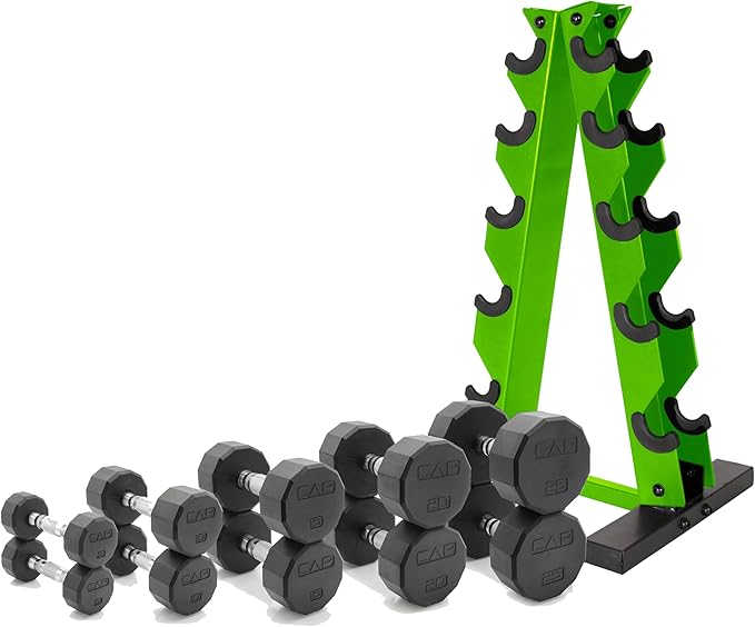 CAP Barbell 150 LB Coated Hex Dumbbell Weight Set with Vertical Rack | Multiple Options