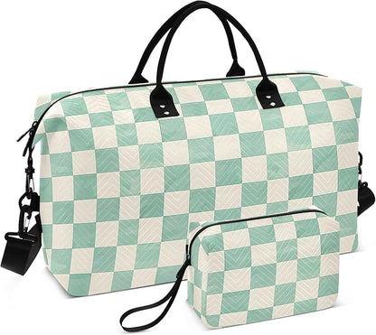 senya Weekender Bags Travel Duffel Gym Bag Mint Cream Checkerboard Carry on Overnight Tote Bag with Toiletry Bag for Airplane Travel Trip Gym Yoga, g366833926p1006c1071s2442