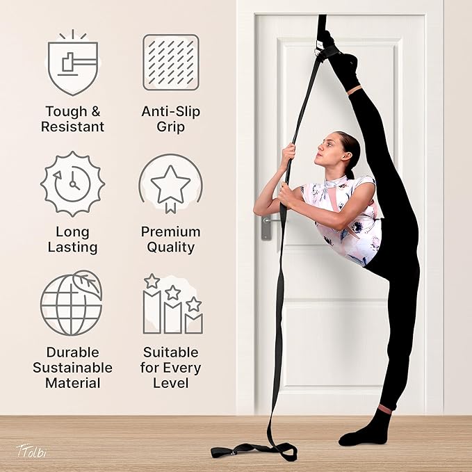Stretching Strap with Door Anchor & Resistance Band – Leg Stretcher for Improving Flexibility & Splits – Ideal for Ballet, Dance, Cheer, Yoga & Gymnastics – Home Training Equipment for All Levels