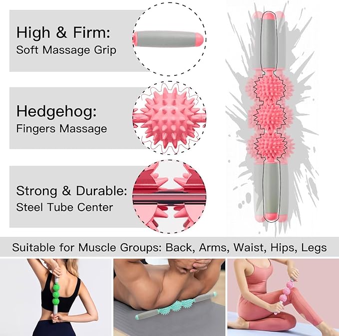 Cellulite Massager, Fascia Blaster for Cellulite, Muscle Roller Stick Lymphatic Drainage Massager for Relif Body Sorness, Trigger Points, Sports Legs, Back Recovery, Candy Pink