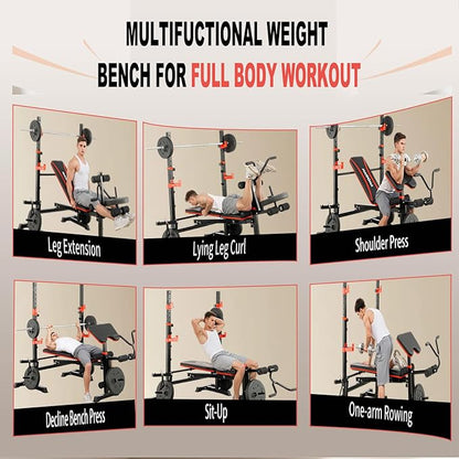 Foldable 1500LBS 8 in 1 Olympic Weight Bench Set with Leg Extension/Curl, Adjustable Weight Bench for Men & Women Full Body Workout, Bench Press with Preacher Curl（US Stock）