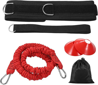 Speed Training Equipment Set, Resistance Bungee Band Multi Sport Exercise Set with Resistance Bungee Band, Waist Belt, Training Cones, and Fixing Band, Improving Speed, Stamina and Strength (A)