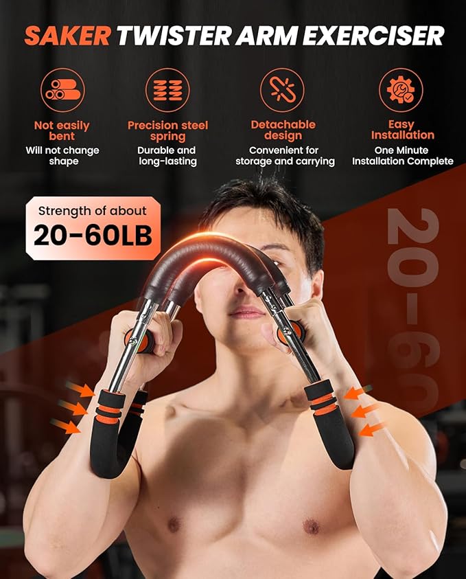 2026 New Saker PowerTwist Arm Trainer, Adjustable Forearm Strengthener, Arm Exercise and Chest Workout Equipment for Home Gym, for Men, Ideas for Fitness Enthusiasts