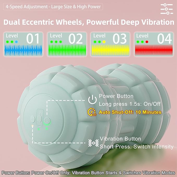 Vibrating Peanut Massage Ball for Back, Neck, Leg, Foot and Body, Portable Deep Tissue Muscle Roller for Trigger Point Massage, Myofascial Release and Psoas Release Tool (Green)