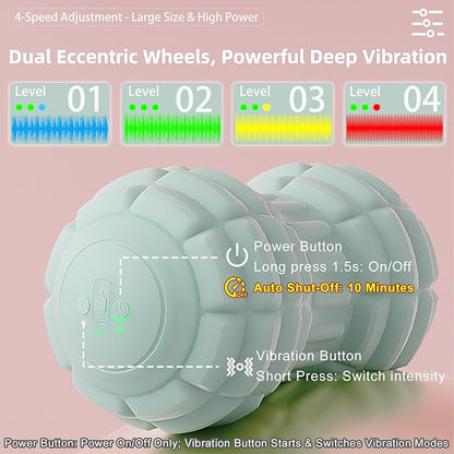 Vibrating Peanut Massage Ball for Back, Neck, Leg, Foot and Body, Portable Deep Tissue Muscle Roller for Trigger Point Massage, Myofascial Release and Psoas Release Tool (Green)