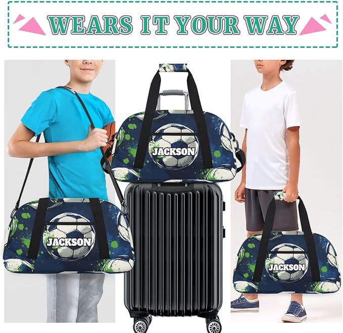 Personalized Soccer Gym Duffel Bags for Kids Boys with Custom Name Sport Training Travel Bags for Overnight Weekender