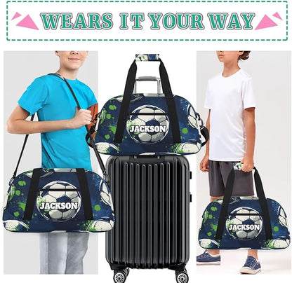 Personalized Soccer Gym Duffel Bags for Kids Boys with Custom Name Sport Training Travel Bags for Overnight Weekender