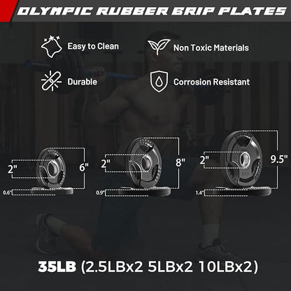 RitFit Barbell Weight Set - 4/6FT Olympic Barbell with Weight Plates (55-115LB Total) - Weightlifting Equipment for Squats, Curls, Deadlifts, Presses, Hip Thrusts