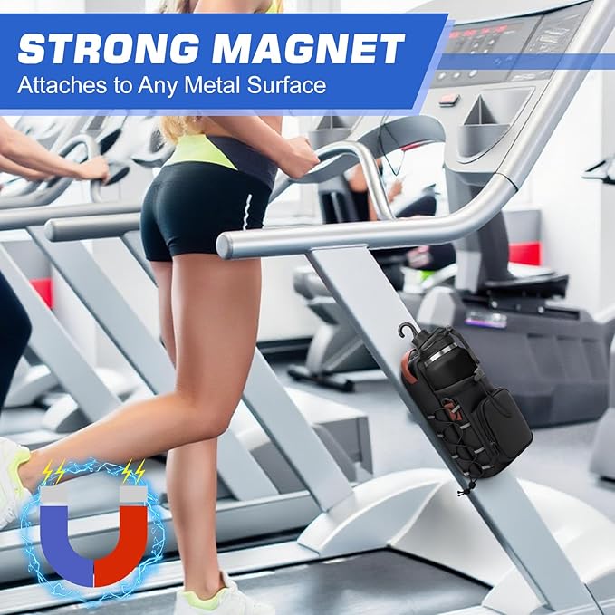 Magnetic Gym Bag for Men and Women, Magnetic Water Bottle Holder with Shoulder Strap, Small Gym Pouch for Sports, Work,Travel, Fitness(Black)