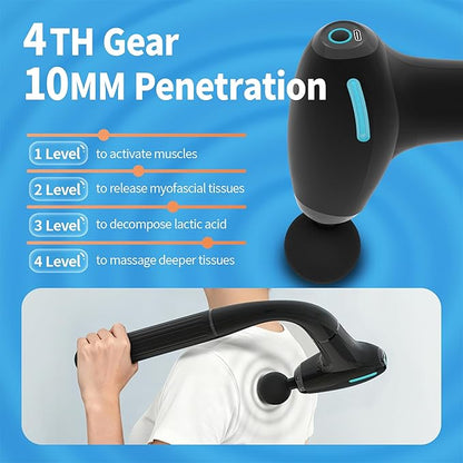 Massage Gun Deep Tissue with Extension Handle Professional Percussion 3-in-1 Detachable Back Massager for Pain Relief,Muscle Relief Massager for Shoulder Back Thigh Waist&Neck (Light Black)