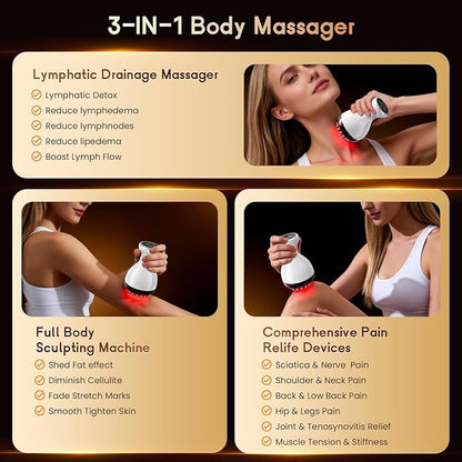 Lymphatic Drainage Massager & Anti Cellulite Massage Tool, Helps Reduce Stretch Marks & Cellulite, for Legs, Arms & Belly, Body Sculpting Machine with Microcurrent & Red-Light & Heat & Vibration