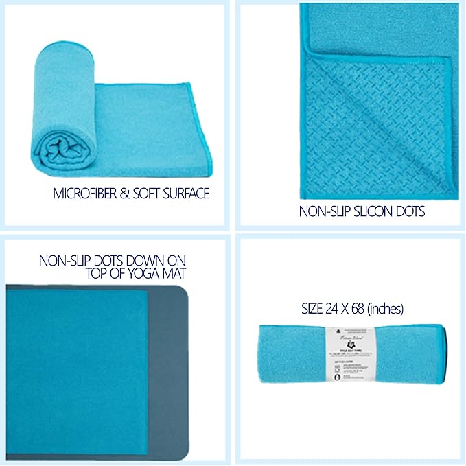 Private Island Hot Yoga Beach Mat Towel Non Slip Recycling Microfiber Quick Dry Compact Sand Water Sports Gym Picnic Blanket Outdoor Camping 24”x68” (Navy, Large)
