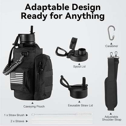 KXIAOCHEN Insulated Water Bottle, Stainless Steel Water Bottle, 2 Lids (Straw and Handle Lid),Wide Mouth Metal Water Bottles Keep Hot and Cold, Double Walled, Thermo Mug, Metal Canteen