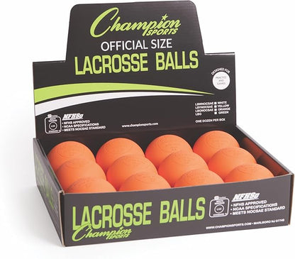 Champion Sports Lacrosse Balls – Official Size SEI Certified, Multi-Color Packs of 3, 6, or 12 for Practice & Games