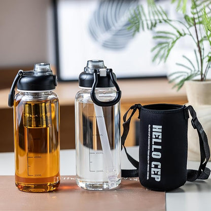 34oz Glass Water Bottle with Straw, Infuser & Protective Sleeve, BPA-Free Large Capacity drinking bottles for Hot or Cold Drinks, Perfect for Gym, Home & Office (34oz 2PCS)