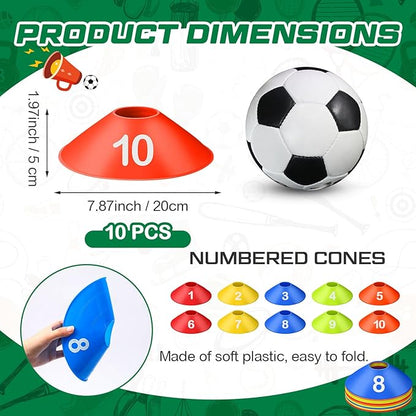 10 Pcs Numbered Sports Disc Cones 1-10 Soccer Cones with Mesh Carry Bag Flexible Agility Cones Soft Field Cones for Gym PE Classes School Activities Games, Sports Training Equipment
