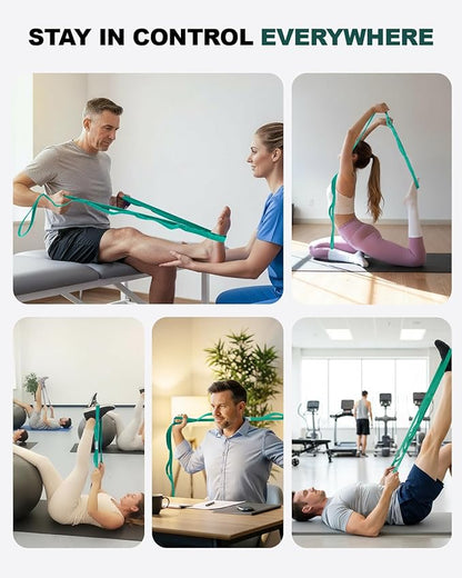 Trideer Stretching Strap with Loops & Leg Lifter, Non-Elastic PT-Style Physical Therapy Strap for Knee Replacement Rehab, Hamstring, Calf & Back Stretcher Mobility, Hip, Shoulder & Yoga