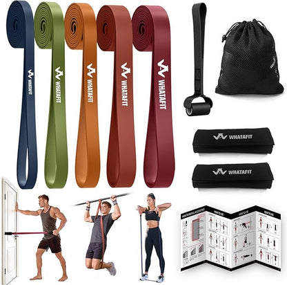 WHATAFIT Resistance Bands,Pull Up Assist Bands Set with Handles, Exercise & Workout Bands with Door Anchor for Men & Women – Home Fitness Equipment for Strength Training, Stretching