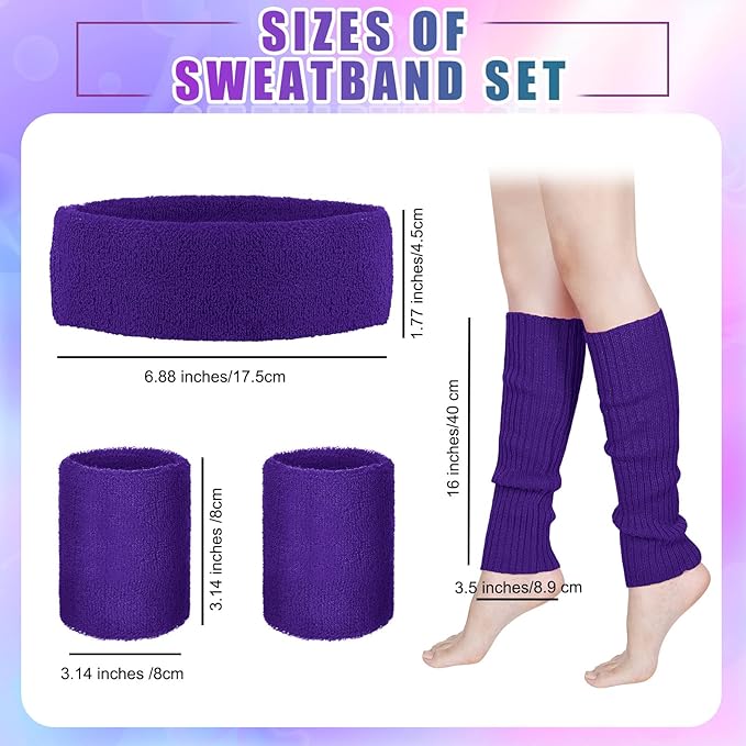 SATINIOR 80s Women Workout Outfit Neon Leg Warmer Headband Wristbands Fanny Pack Set 80s Accessories for Yoga Running