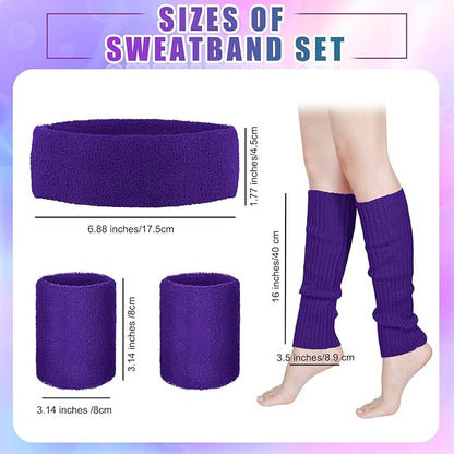 SATINIOR 80s Women Workout Outfit Neon Leg Warmer Headband Wristbands Fanny Pack Set 80s Accessories for Yoga Running