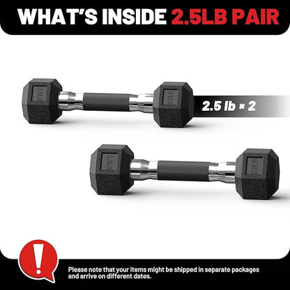 PAPABABE Hex Dumbbell Set with Rubber Grip 2.5-125lb, Odorless Rubber Coated Weight Fixed Dumbbells Set of 2, Weights for Women at Home, Hand Weights for Home Gym & Strength Training,Pesas Para Ejercicios