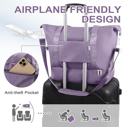 WOOMADA Weekender Bag for Women, Travel Duffel Bags with Shoe Compartment & Wet Pocket, Personal Item Bag for Airlines