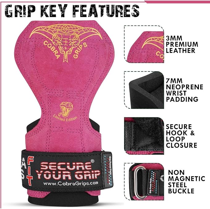 Cobra Grips PRO Weight Lifting Gloves Heavy Duty Straps Alternative with Power Lifting Hooks Padded Wrist Support for Deadlifts & Bodybuilding