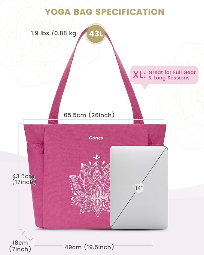 Gonex Yoga Mat Bag, Large Tote Bag with Multi Pockets for Women Men, Canvas Mat Carrier, Full Zipper Easy Access for Pilates Gym Travel