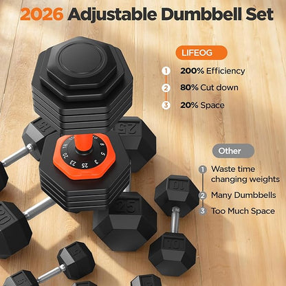 2026 Updated Adjustable Dumbbell Set of 2, 110lbs/50lbs Weights Dumbbell Set with Storage Box, 25lbs/55lbs Adjustable Weights with Anti-slip Silicone Grip, Weight Set For Home Gym Suit both Men and Women
