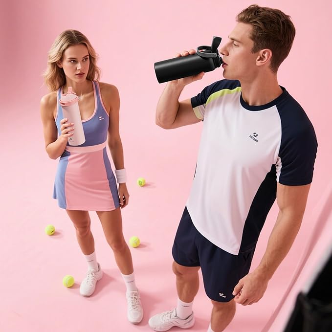 POWCAN 18 oz Insulated Water Bottle for Men: 2-in-1 Push-Button Spout & Quick-Flip Straw, Leakproof, Cold 24Hrs, Fits Car Cup Holder, Stainless Sports Bottle for Travel, Camping, Gift (Hunter Crest)