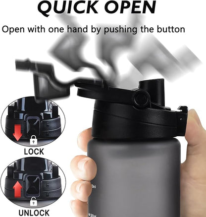 27oz Sports Water Bottle with Removable Filter, Motivational Water Bottle with Capacity Marker, Leakproof Drinking Water Bottle with Handle for Travel Fitness Gym Outdoor (Black)