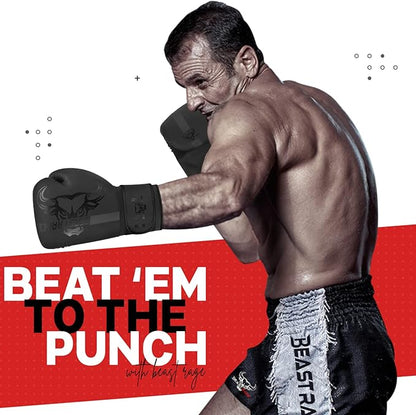 BEAST RAGE Boxing Gloves Muay Thai Kickboxing MMA Fight Bag Training Punch Hitting Workout Men Women Sparring Fitness Mitts Heavy Padded Martial Arts Sports