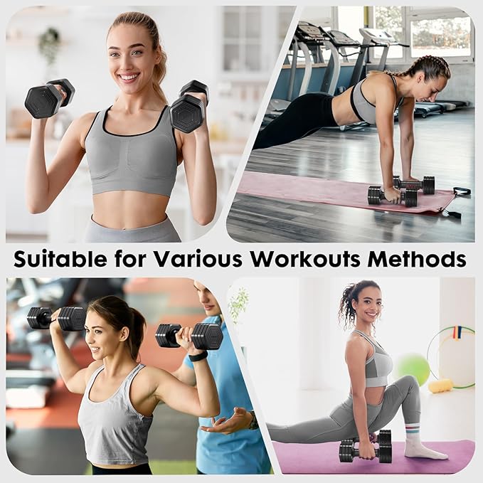 Adjustable Dumbbell Set, 4 in 1 Free Weights Dumbbells Set for Women, Weights for Women at Home, 2lb 3lb 4lb 5lb with TPU Soft Rubber Handle for Home Gym Exercise Training