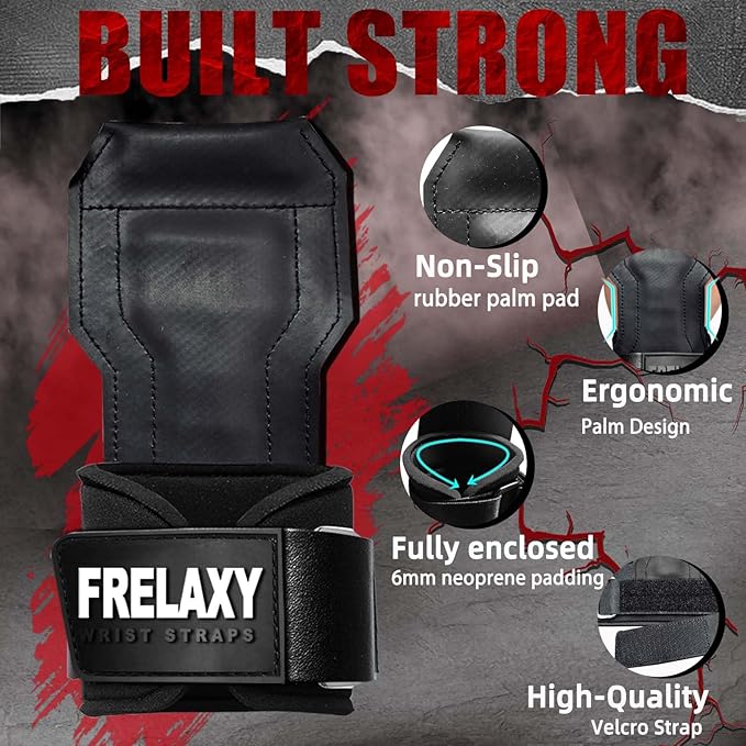 Frelaxy Lifting Wrist Straps, Rubber Weight Lifting Grips with Non-Slip Palm & Wrist Wraps Support for Deadlifts, Pull Ups, Rows, Heavy Powerlifting, Lat Pulldowns