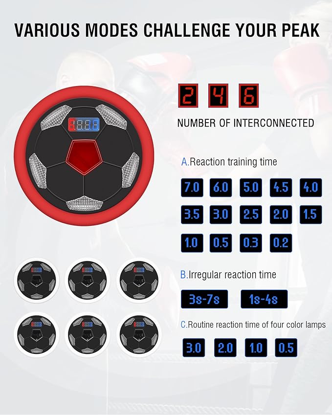 Reaction Training Lights, 6+1 Sports Speed & Agility Training LED Lights for Football, Fitness, Boxing, Sports Training Equipment, for Coaches, Gyms and Individual Athlete Workouts