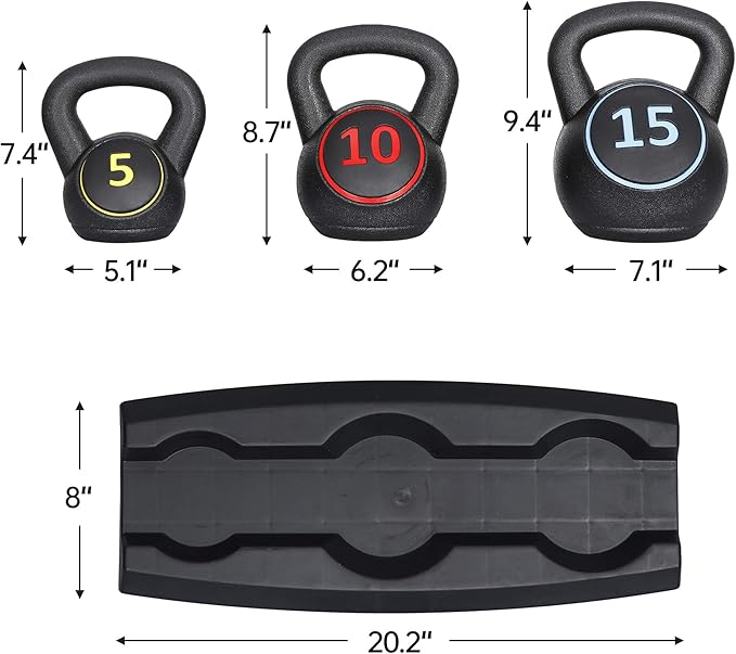 JungleA Kettlebell Sets 3/4 Piece for Women Men, Home Gym Exercise Kettle bell, Fitness Strength Training Kettlebells, 5/10/15/20 lbs Full Body Workout Kettle bells, Compound Movements Equipment Kit