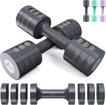 Sportneer Adjustable Dumbbells Hand Weights Set: 5 lb Dumbbell Set of 2 Each 2lb 3lb 4lb 5lb Free Weights Fast Adjust Weight 4 In 1 Weights Dumbbells Set for Women Men Home Gym Exercise Training