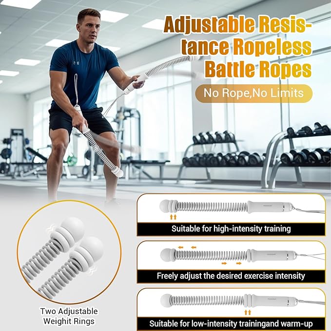 Portable Ropeless Battle Ropes, Adjustable Weights Cordless Battle Ropes for Home Gym with Storage Bag, Weighted Exercise Equipment for Low-Impact Workout, Strength & HIIT, for Men & Women (Gray)