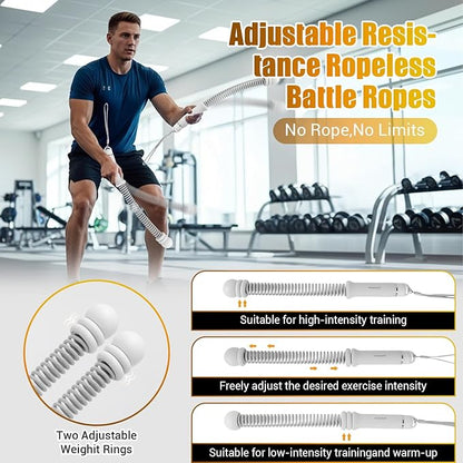 Portable Ropeless Battle Ropes, Adjustable Weights Cordless Battle Ropes for Home Gym with Storage Bag, Weighted Exercise Equipment for Low-Impact Workout, Strength & HIIT, for Men & Women (Gray)