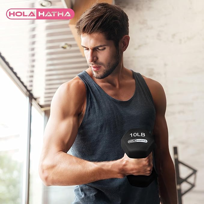 HolaHatha 2, 3, 5, 8, and 10 Pound Neoprene Dumbbell Free Hand Weight Set with Rack, Ideal for Home Exercises to Gain Tone and Definition, Pastel