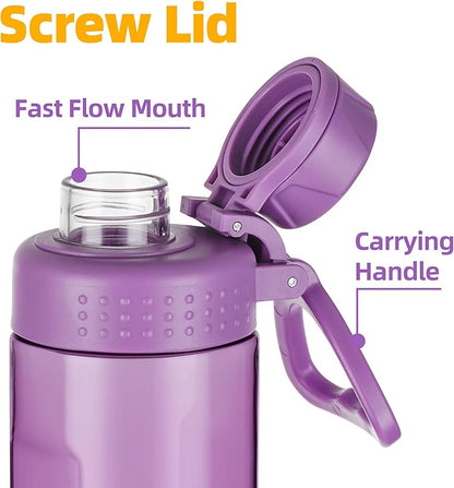 OLDLEY Water Bottles 20oz BPA Free Tritan Water Bottle with Carry Handle and Spout Lid, Leakproof Kids Water Bottle for Home,Travel, School, Outdoors, Dark Purple