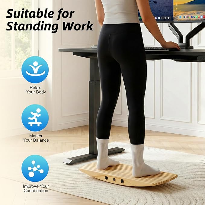 Wooden Balance Board, Non-Slip Wobble Balance Board Trainer for Standing Desk,Core Strength, Surfing, Skateboarding,Rocker Board for Home Gym, Fitness & Indoor Play