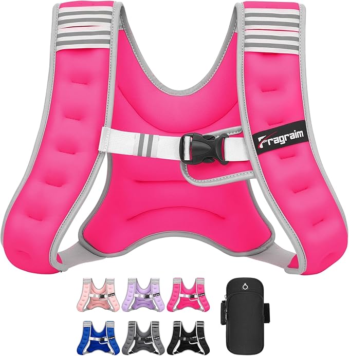 Fragraim Weighted Vest for Women Men - 8lb/10lb/12lb/16lb/22lb/25lb/30lb Weight Vest with Reflective Stripe, Detachable Phone Pouch, Ideal for Walking, Strength Training, Running, Workout, Cardio